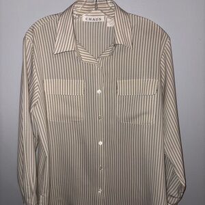 Chaus Women's Beige Striped Button Down Shirt